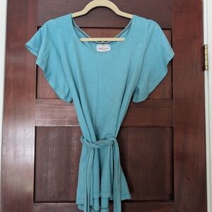 Small Turquoise Bohemian Folk Mariposa Princess Top Jersey Hemp Cotton Blend
